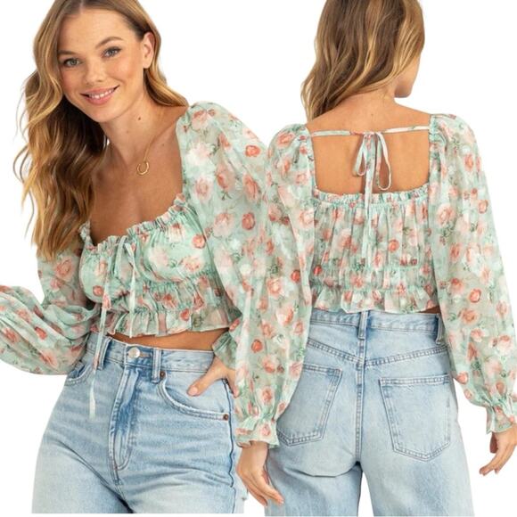 HYFVE Tops - Babydoll MilkMaid Romantic Crop top Chiffon Floral Smock…